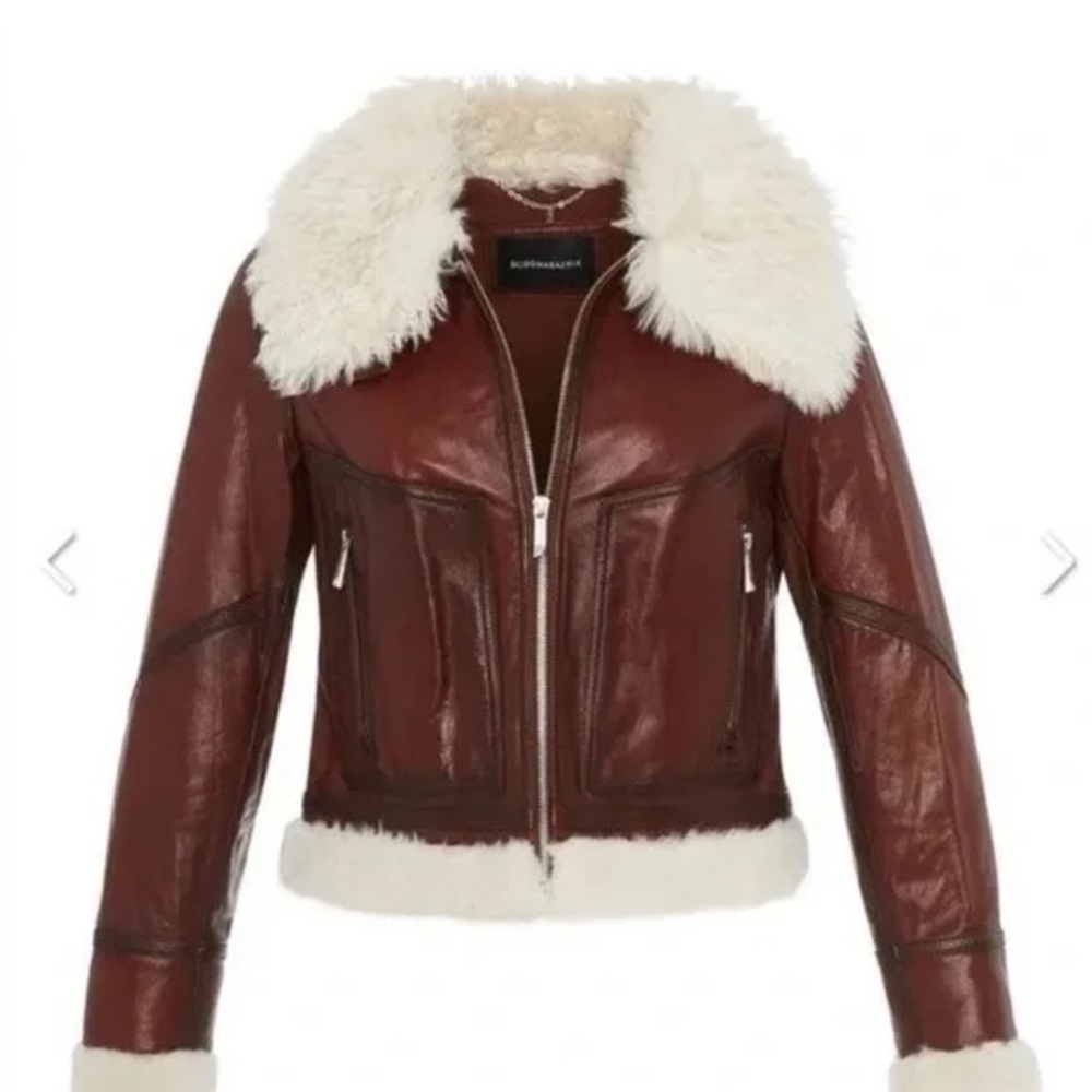 BCBGMaxAzria Derby Faux Leather Bomber Jacket with Shearling M